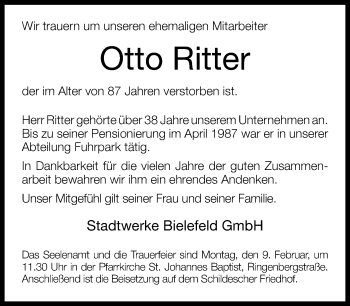 Traueranzeige von Otto Ritter von Neue Westfälische