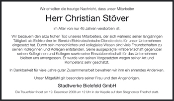 Traueranzeige von Christian Stöver von Neue Westfälische
