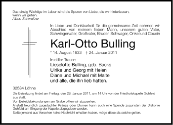 Traueranzeige von Karl-Otto Bulling von Neue Westfälische