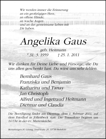 Traueranzeige von Angelika Gaus von Neue Westfälische
