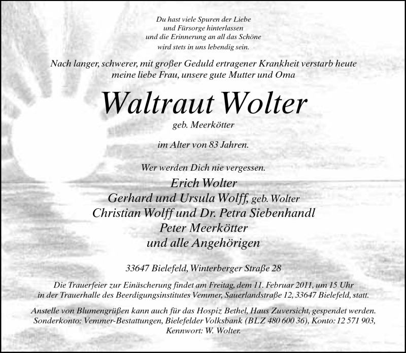  Traueranzeige für Waltraut Wolter vom 05.02.2011 aus Neue Westfälische