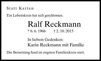 Traueranzeige von Ralf Reckmann