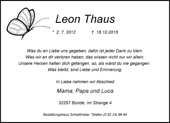 Traueranzeige von Leon Thaus von Neue Westfälische