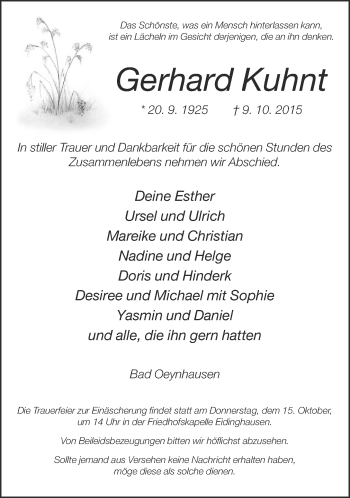 Traueranzeige von Gerhard Kuhnt