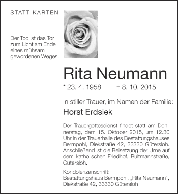 Traueranzeige von Rita Neumann von Neue Westfälische