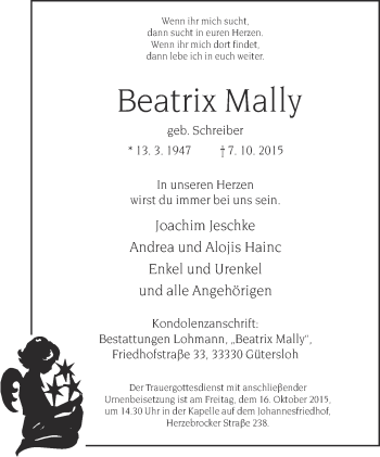 Traueranzeige von Beatrix Mally