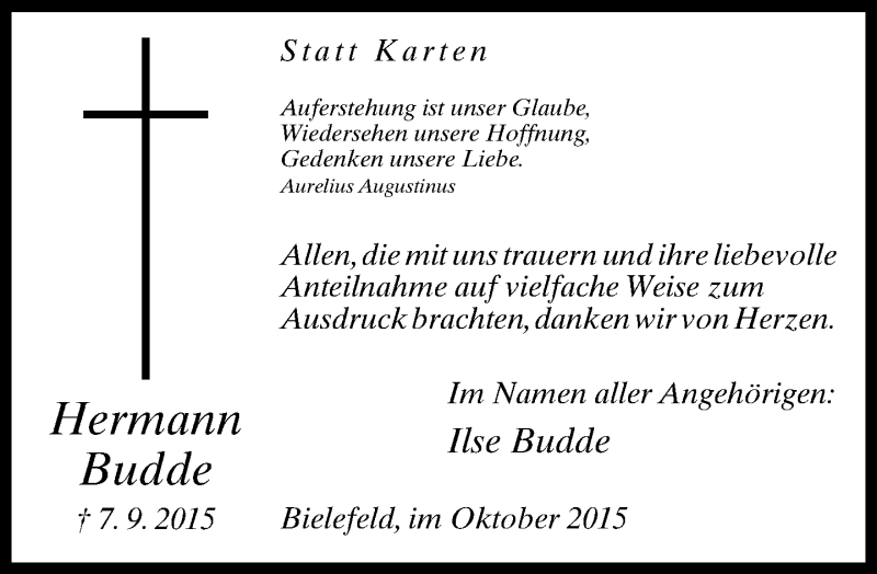  Traueranzeige für Ilse Budde vom 10.10.2015 aus Neue Westfälische