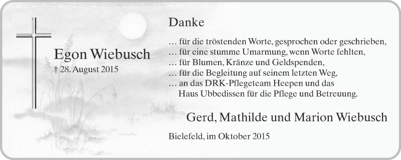  Traueranzeige für Egon Wiebusch vom 03.10.2015 aus Neue Westfälische