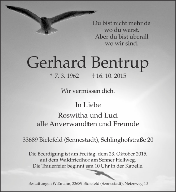 Traueranzeige von Gerhard Bentrup von Neue Westfälische