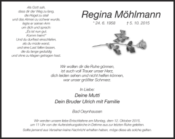 Traueranzeige von Regina Möhlmann