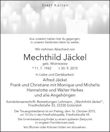 Traueranzeige von Mechthild Jäckel