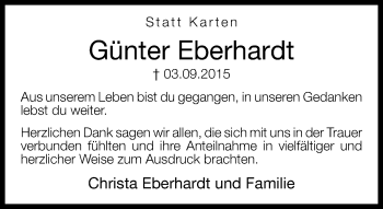 Traueranzeige von Günter Eberhardt von Neue Westfälische