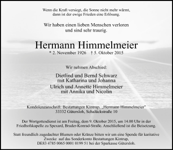 Traueranzeige von Hermann Himmelmeier von Neue Westfälische
