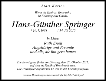 Traueranzeige von Hans-Günther Springer