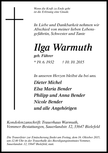 Traueranzeige von Ilga Warmuth