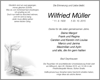 Traueranzeige von Wilfried Müller von Neue Westfälische