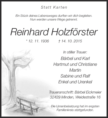 Traueranzeige von Reinhard Holzförster