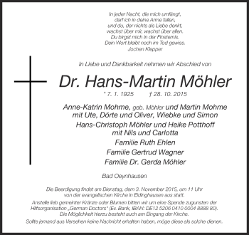 Traueranzeige von Hans-Martin Möhler