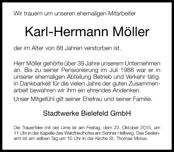 Traueranzeige von Karl-Hermann Möller von Neue Westfälische