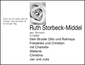 Traueranzeige von Ruth Storbeck-Middel