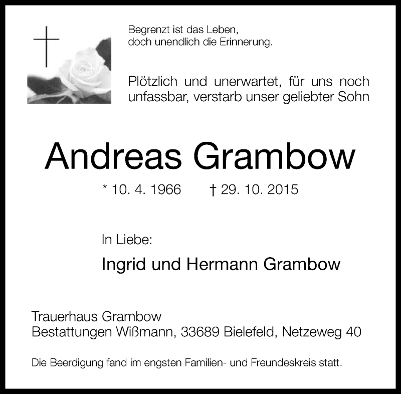  Traueranzeige für Andreas Grambow vom 07.11.2015 aus Neue Westfälische