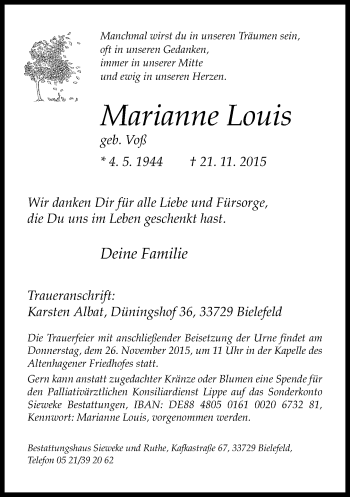 Traueranzeige von Marianne Louis von Neue Westfälische