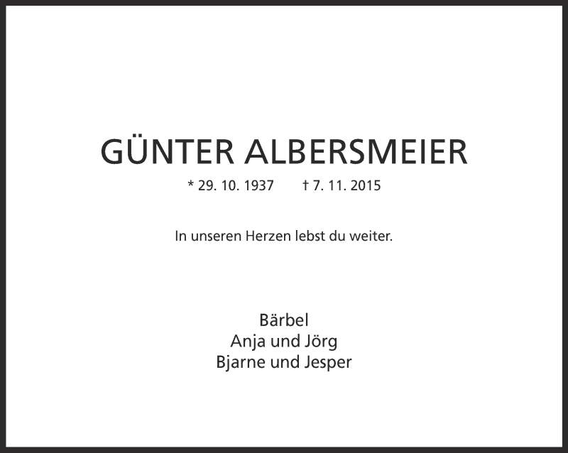  Traueranzeige für Günter Albersmeier vom 14.11.2015 aus Neue Westfälische