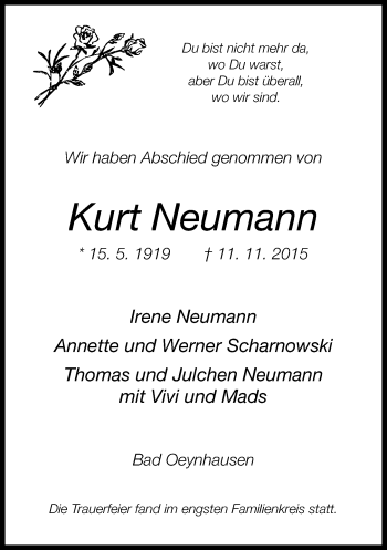 Traueranzeige von Kurt Neumann