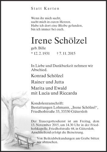 Traueranzeige von Irene Schölzel