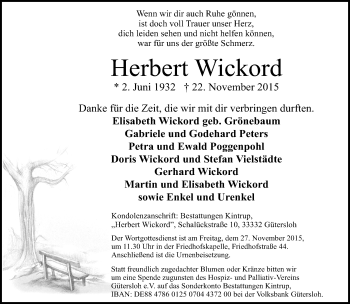 Traueranzeige von Herbert Wickord von Neue Westfälische