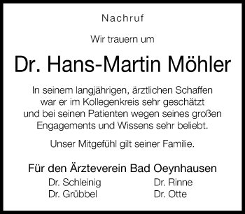 Traueranzeige von Hans-Martin Möhler