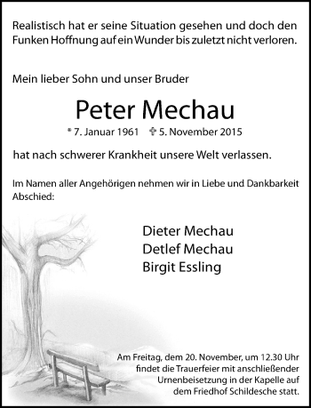 Traueranzeige von Peter Mechau von Neue Westfälische