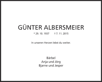 Traueranzeige von Günter Albersmeier