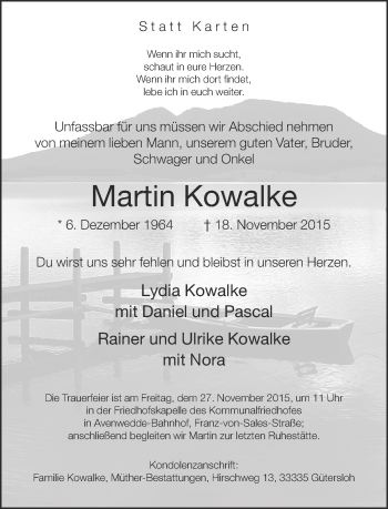 Traueranzeige von Martin Kowalke von Neue Westfälische