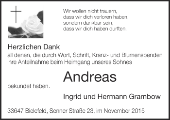 Traueranzeige von Andreas Grambow von Neue Westfälische