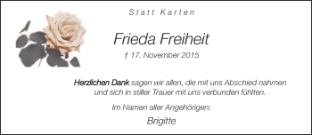 Traueranzeige von Frieda Freiheit