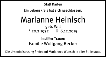 Traueranzeige von Marianne Heinisch von Neue Westfälische