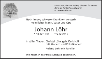 Traueranzeige von Johann Löhr von Neue Westfälische