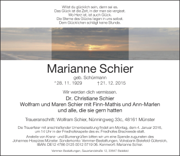 Traueranzeige von Marianne Schier von Neue Westfälische