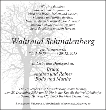 Traueranzeige von Waltraud Schmalenberg von Neue Westfälische