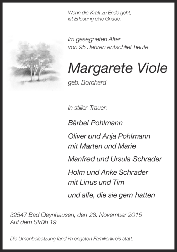 Traueranzeige von Margarete Viole von Neue Westfälische