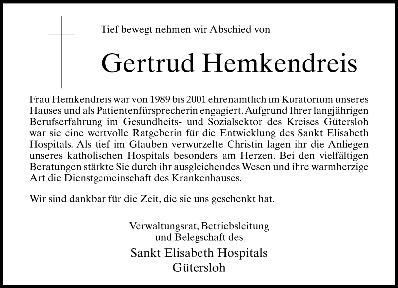  Traueranzeige für Gertrud Hemkendreis vom 12.12.2015 aus Neue Westfälische