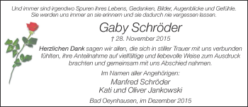 Traueranzeige von Gaby Schröder