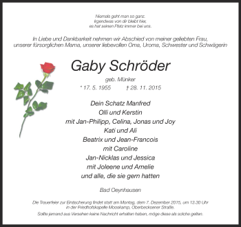 Traueranzeige von Gaby Schröder