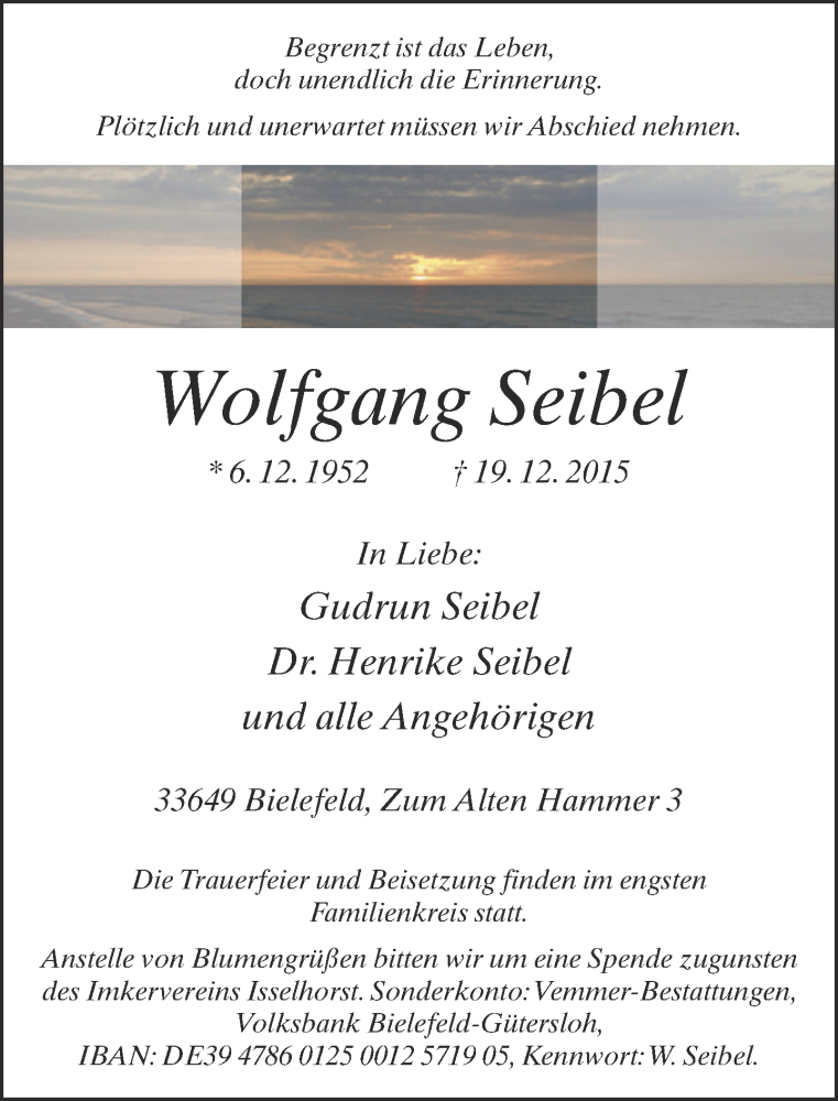 Traueranzeige für Wolfgang Seibel vom 22.12.2015 aus Neue Westfälische