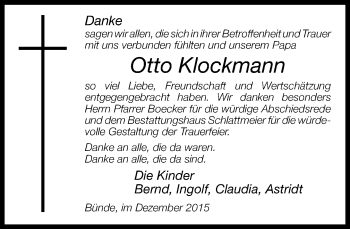 Traueranzeige von Otto Klockmann von Neue Westfälische
