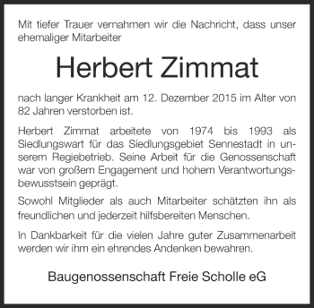 Traueranzeige von Herbert Zimmat von Neue Westfälische