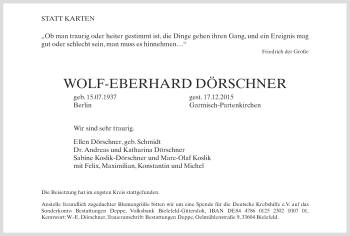 Traueranzeige von Wolf-Eberhard Dörschner von Neue Westfälische
