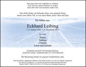 Traueranzeige von Eckhard Leibing