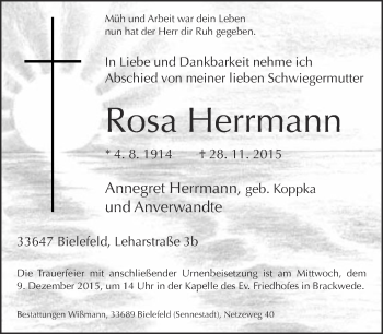 Traueranzeige von Rosa Herrmann von Neue Westfälische